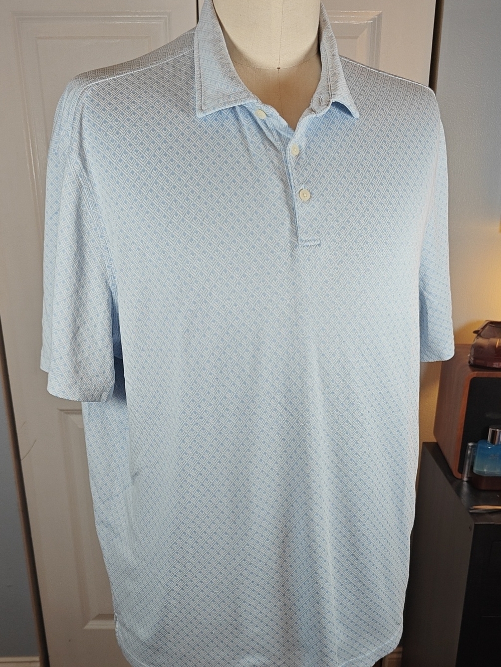 Jos A Bank Men Light Blue Textured Diamond Knit Golf Polo XXL All Over Print